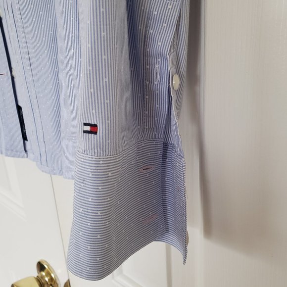 Tommy Hilfiger pleated button up blouse - chambray seersucker - Size L - Picture 7 of 16